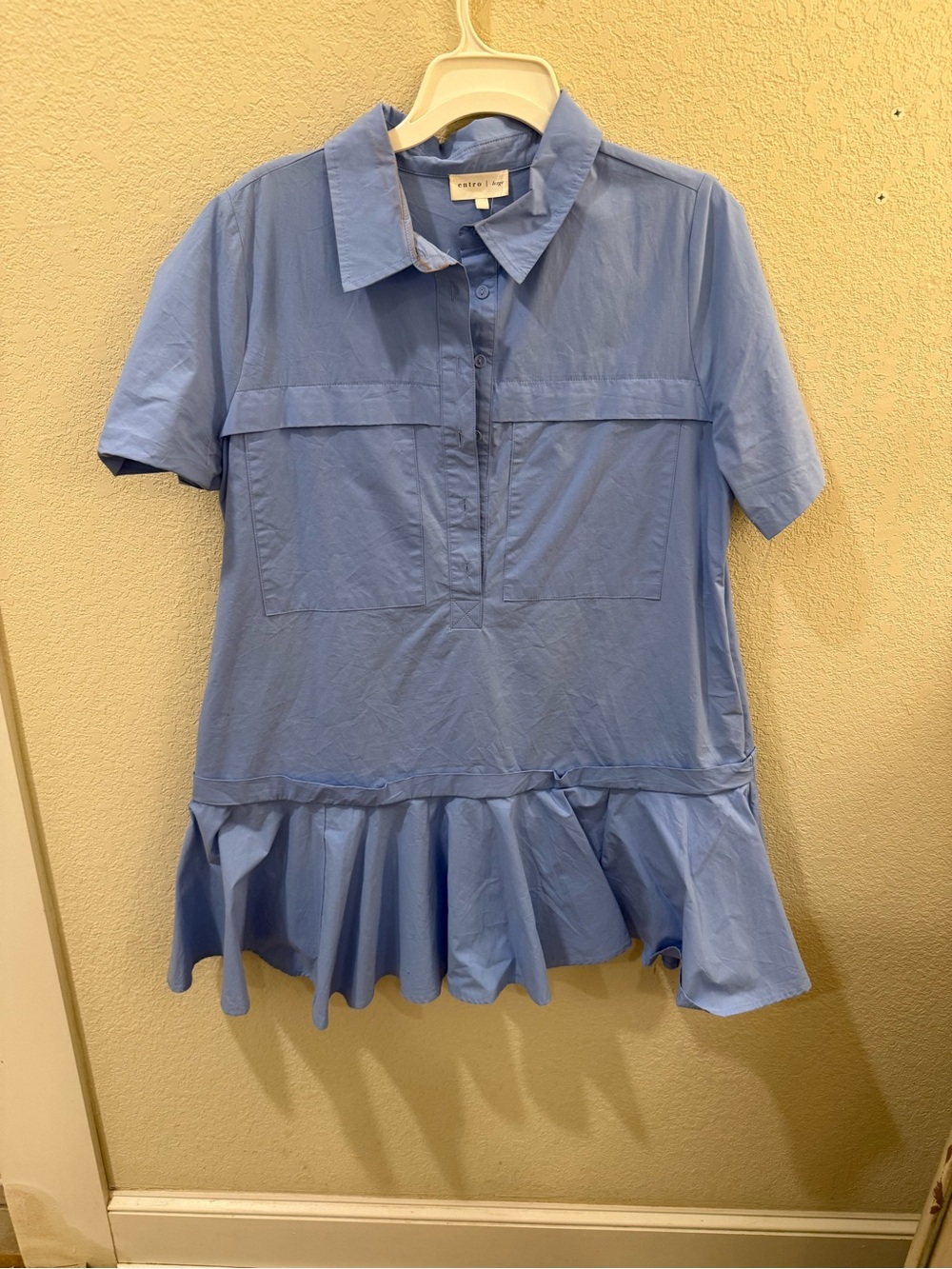 entro Light Blue Short Sleeve Peplum Dress